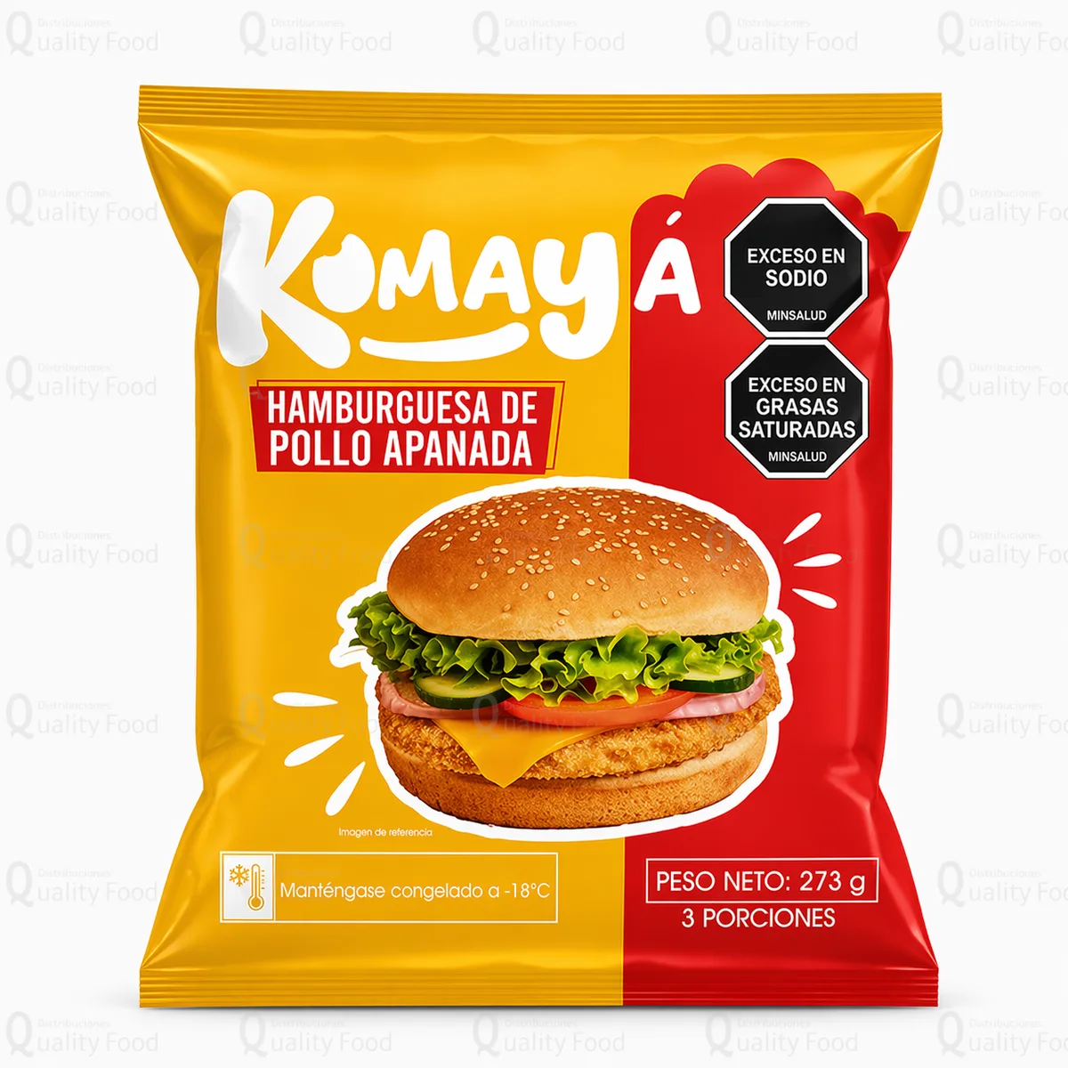 HAMBURGUESA APANADA DE POLLO KOMAYA X 3 UNIDADES X 91 gr