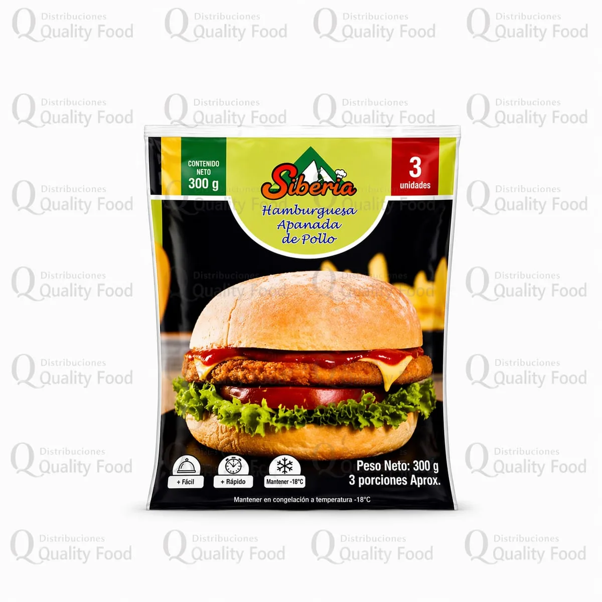 Hamburguesa apanada de pollo X 3 und X 100 GR